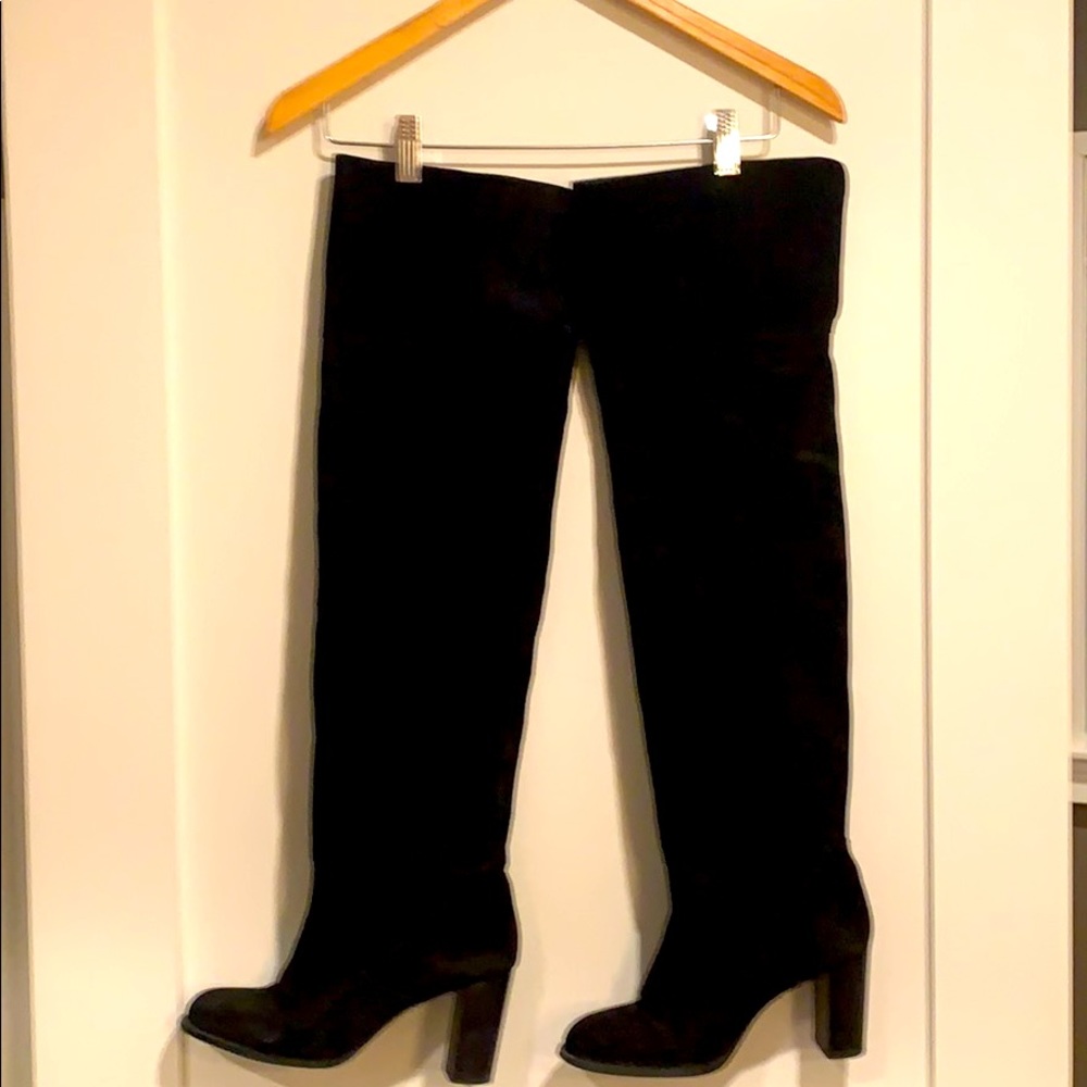 ZARA tall thigh high heel black  suede boot